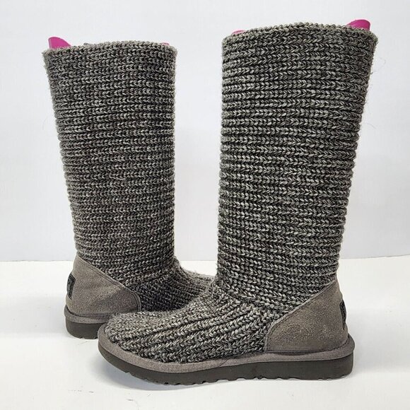 UGG Australia Boots Womens 5 Classic Cardy Tall Winter Boots 5819 Grey Fabric - Picture 11 of 13